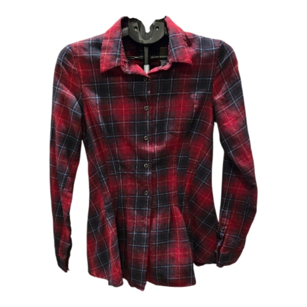 Pendleton Red & Blue Plaid Wool Blouse Sz M